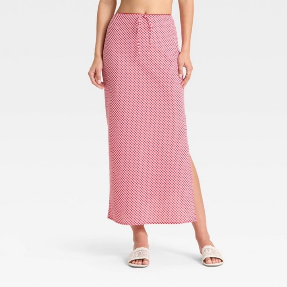 Wild Fable Maxi Skirt Red White Gingham Straight Column Size XXL NWOT